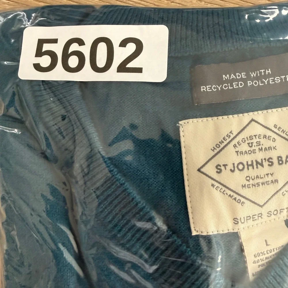 St. John's Bay Sweater Mens L Majolica Blue V-Neck Super Soft Cotton Blend 5602